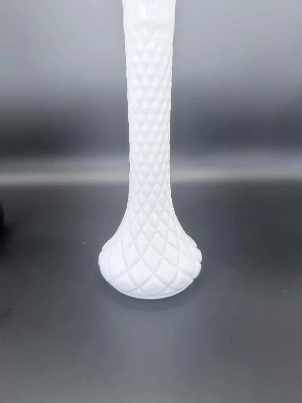 Vintage Randall No 5 Milk Glass Bud Vase Diamond Quilt 9 Inch White MCM
